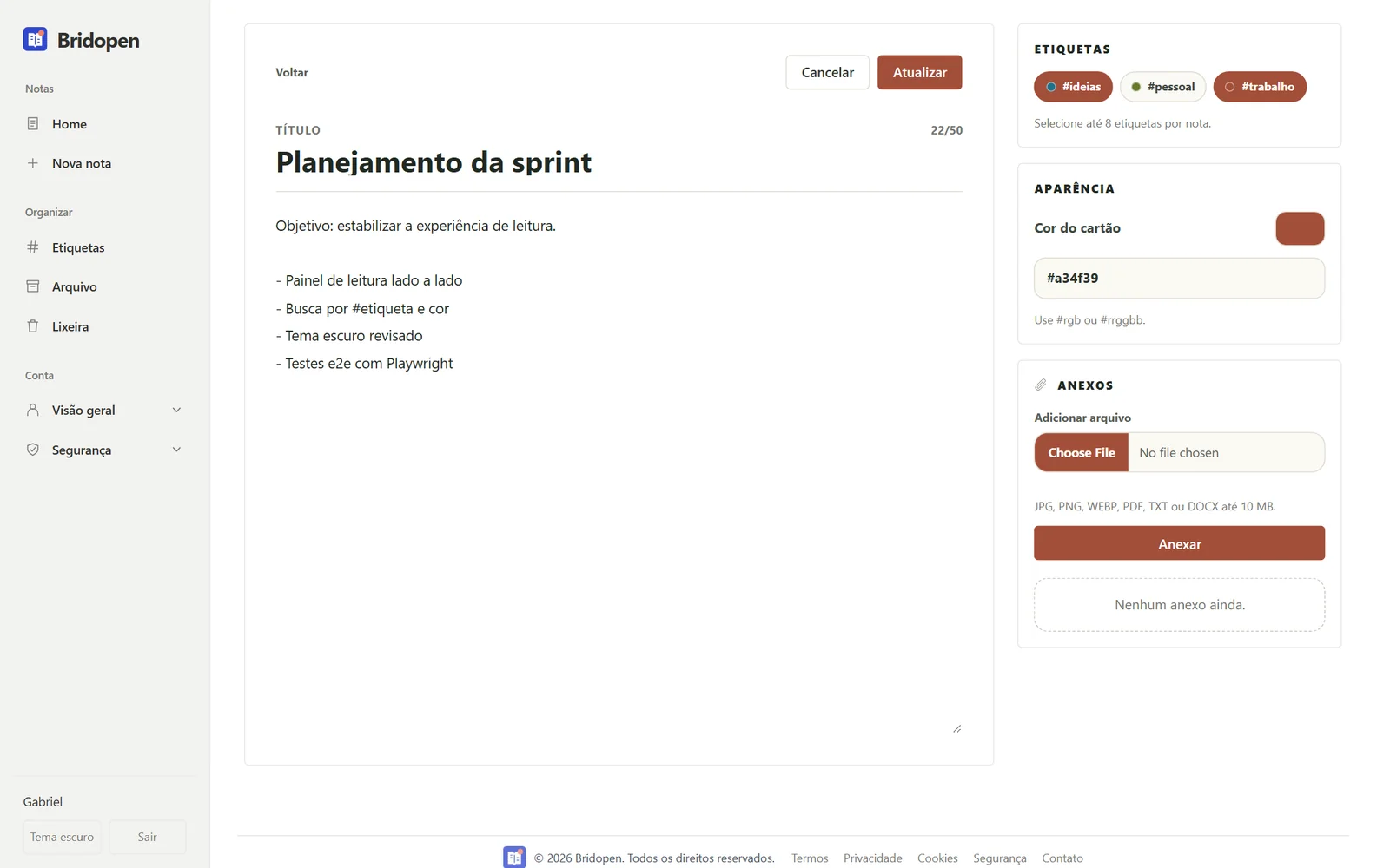 Note editor with tags, colour and attachments